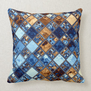 Cowboy Bandanna Blue Mosaic Pattern Original Art Cushion
