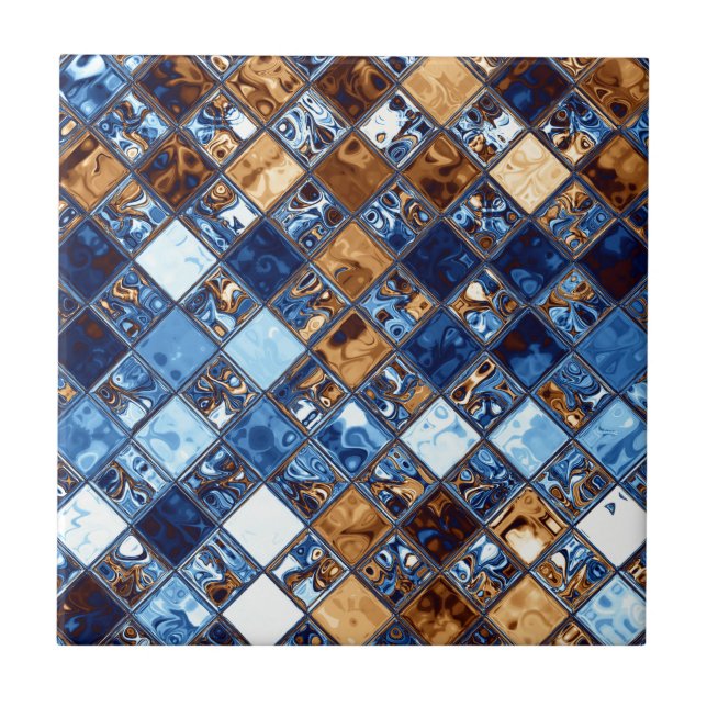 Cowboy Bandanna Blue Mosaic Pattern Original Art Tile (Front)