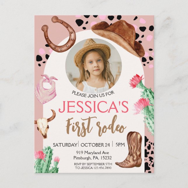 Cowboy Birthday 1st Rodeo Birthday Party Postcard (Front)