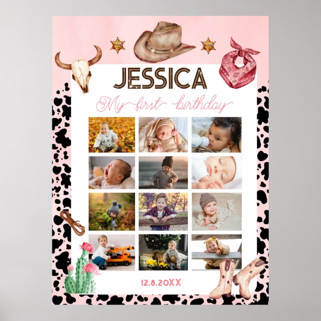 Cowboy Birthday 1st Rodeo Birthday Party  Poster (Front)