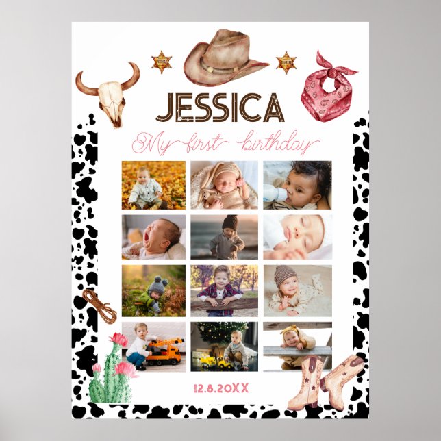 Cowboy Birthday 1st Rodeo Birthday Party  Poster (Front)