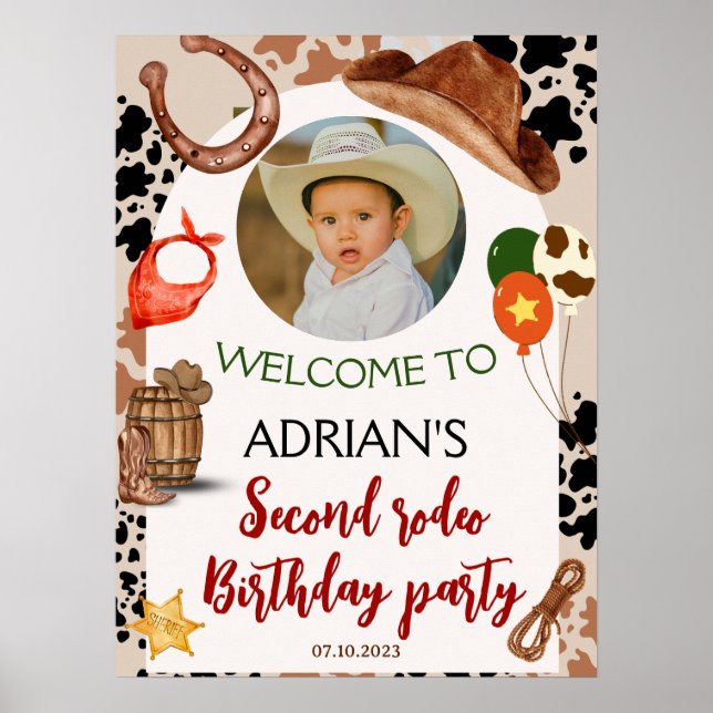 Cowboy Birthday 2d Rodeo Birthday Party Poster (Front)