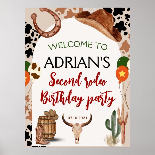 Cowboy Birthday 2nd Rodeo Birthday Party Poster (Front)
