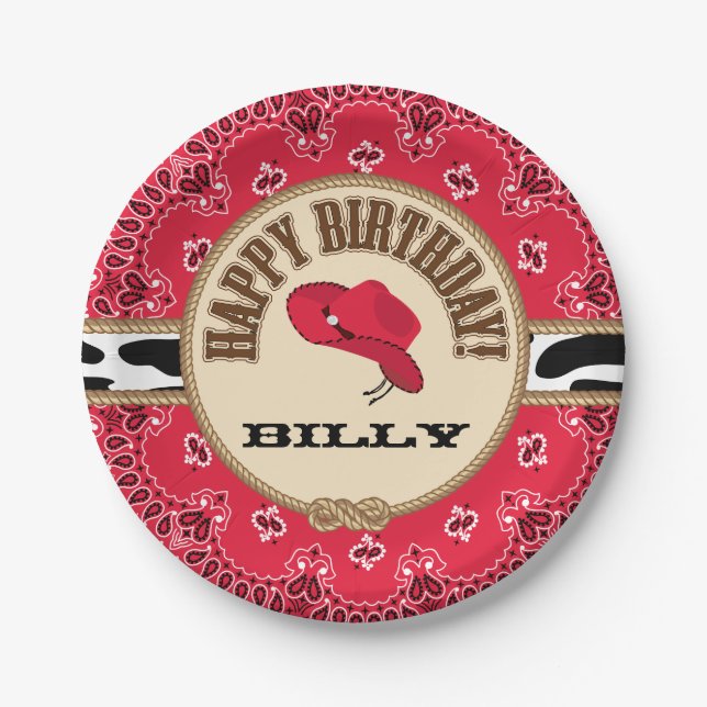 Cowboy Birthday, Customisable Plates (Front)
