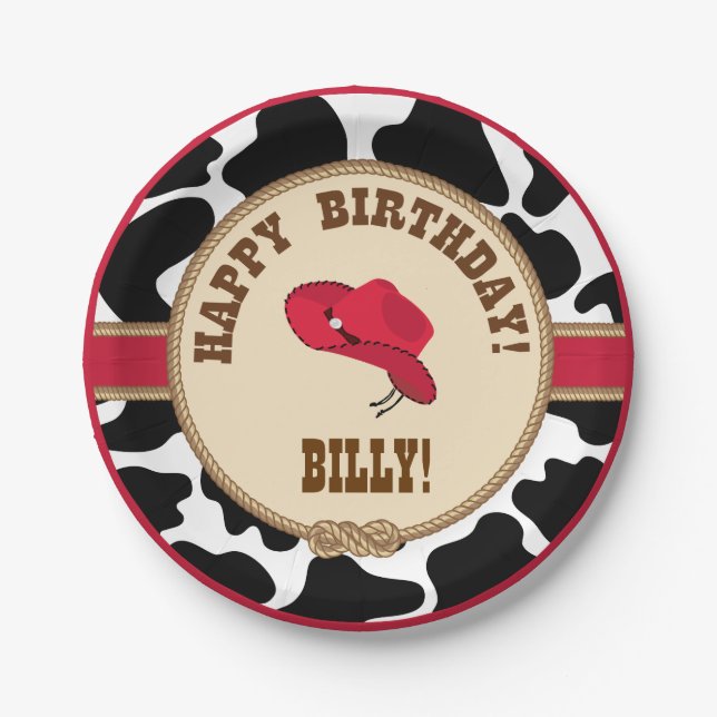 Cowboy Birthday, Customisable Plates (Front)