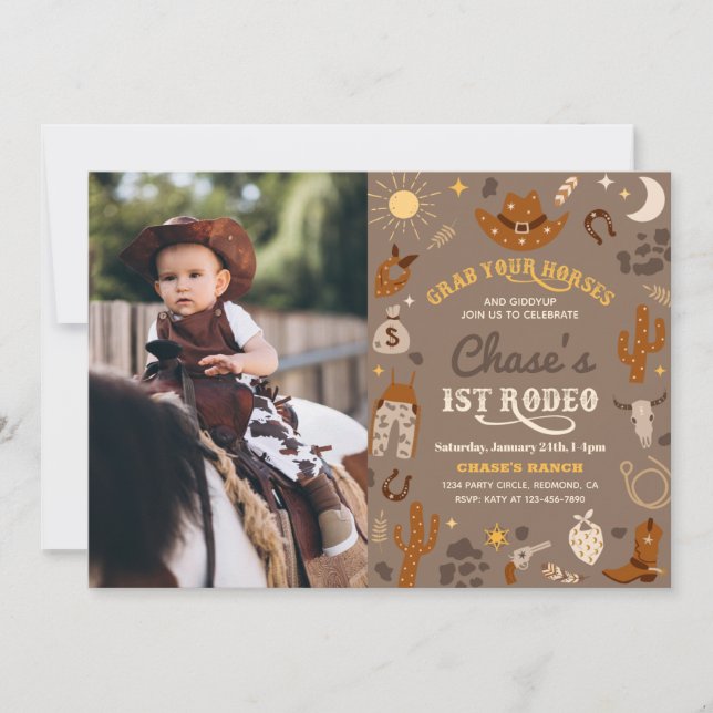Cowboy Birthday Invitation | 1st Rodeo Invitation (Front)