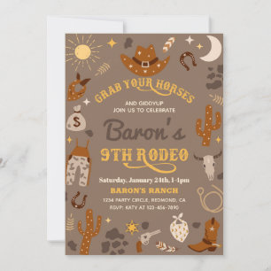 Cowboy Birthday Invitation   9th Rodeo Invitation