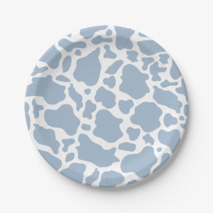 Cowboy Birthday Party Blue Cow Print Paper Plate