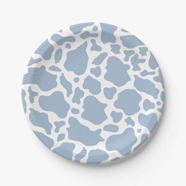 Cowboy Birthday Party Blue Cow Print Paper Plate (Front)