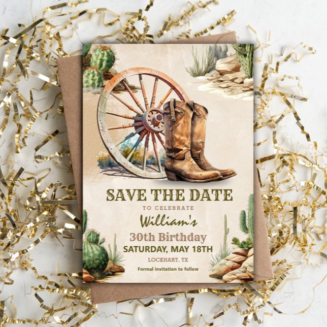 Cowboy Birthday Party, Save the Date 30th Invitation (Creator Uploaded)