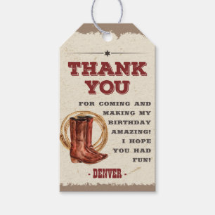 Cowboy Birthday Party Thank You Favour Gift Tag