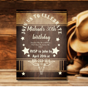Cowboy birthday party trophy invitation