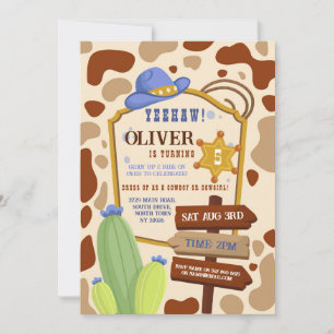 Cowboy Birthday Party Western Blue Boys Invitation