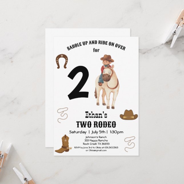 CowBoy Birthday Rodeo Party Invitation (Front/Back In Situ)