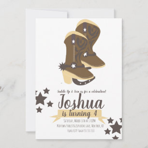 Cowboy Birthday Stars Brown Beige Invitation