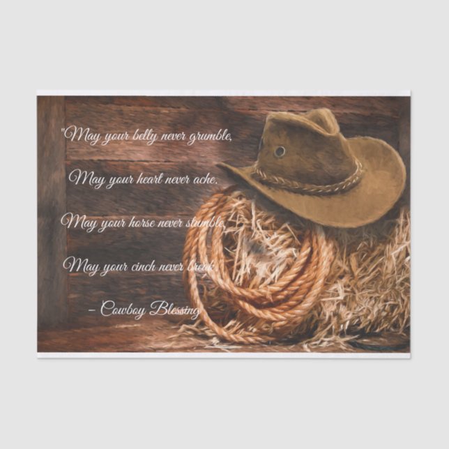 Cowboy Blessing Hat and Lariat on Straw Bale Tissue Paper (Front)
