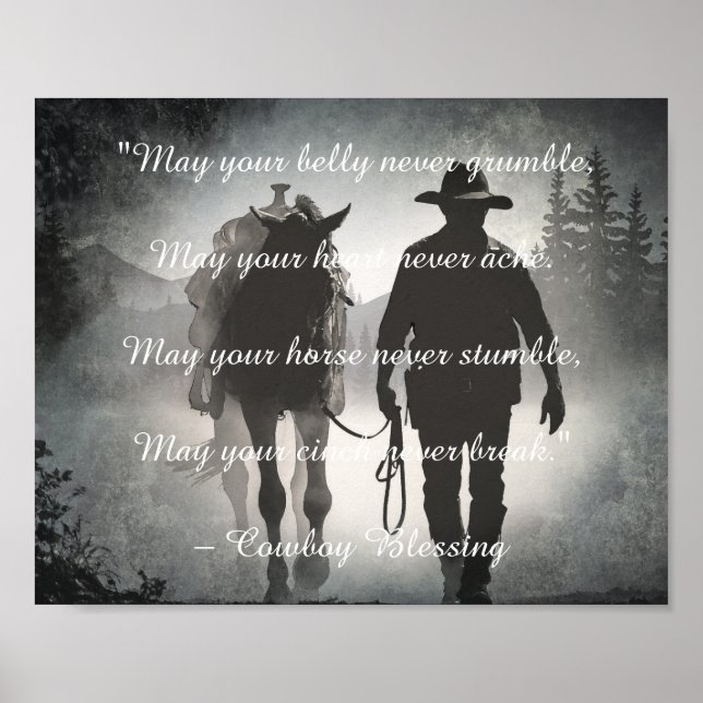 Cowboy Blessing Horse Silhouette Decoupage Print (Front)