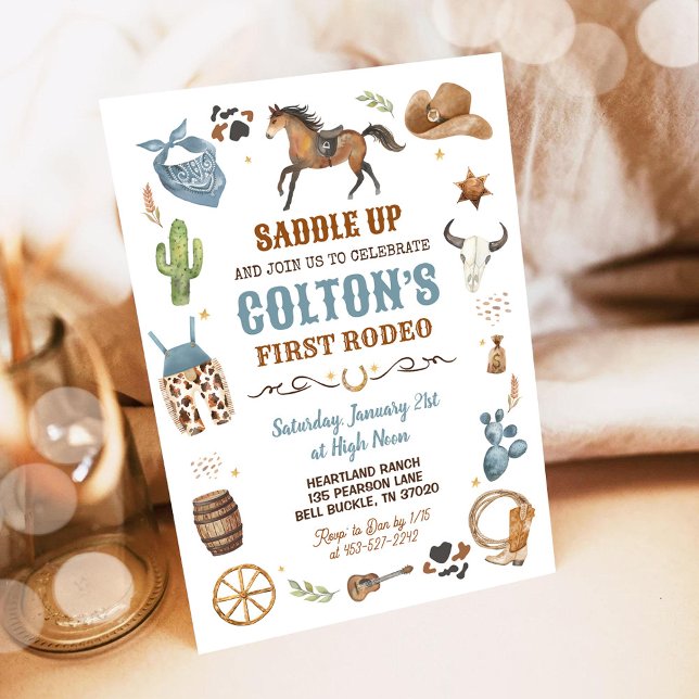 Cowboy Blue 1st Rodeo Wild West Theme Birthday Invitation (Creator Uploaded)