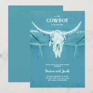 Cowboy Blue Western Country Boy Baby Shower Invitation