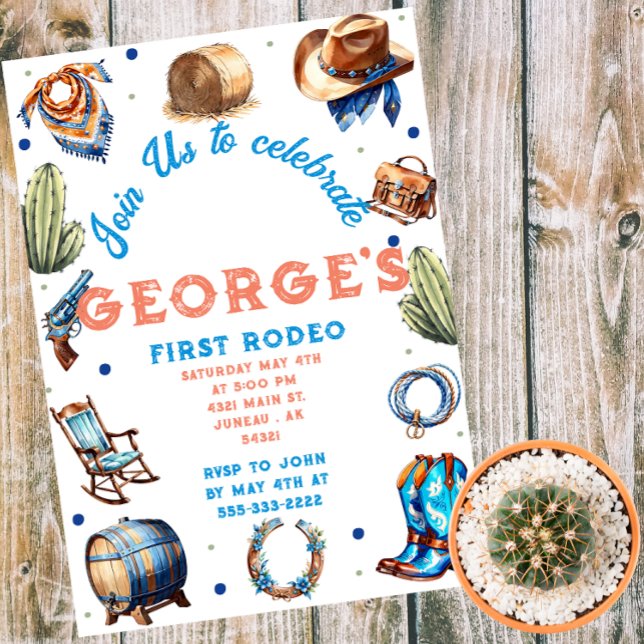 Cowboy Blue Western Wild West Birthday  Magnetic Invitation (Creator Uploaded)