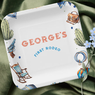 Cowboy Blue Western Wild West Birthday  Paper Plate