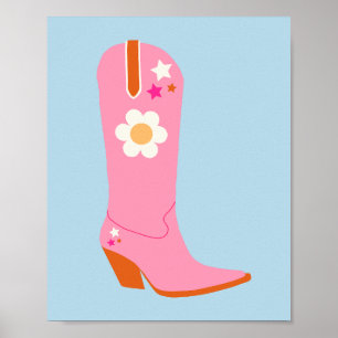Cowboy Boot 02 Pink And Blue Preppy Boots Poster