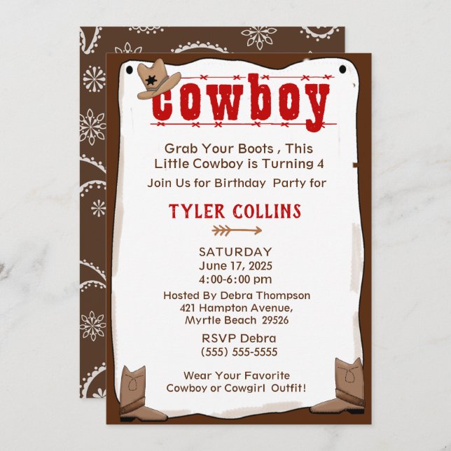 Cowboy Boot and Hat Birthday Invitation (Front/Back)