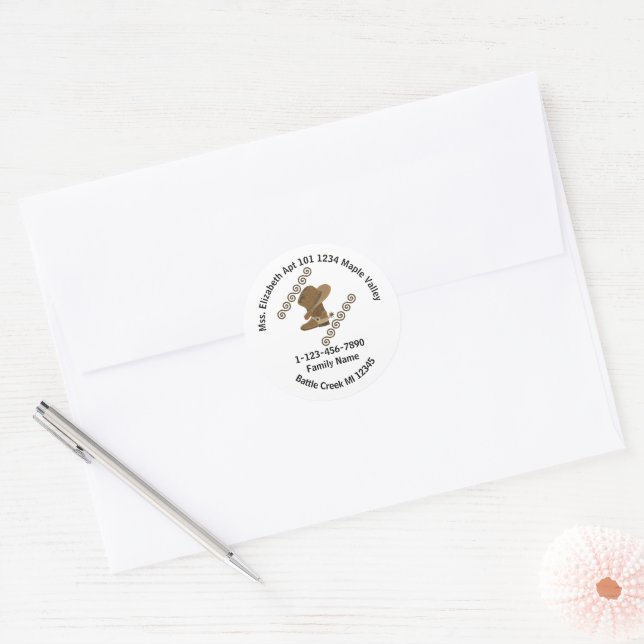 Cowboy Boot and Hat Off Family Home Address Classic Round Sticker (Envelope)