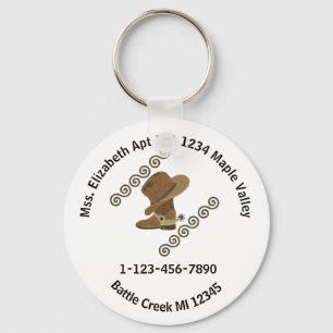 Cowboy Boot and Hat Off Home Contact Info Keychain