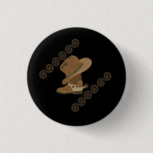 Cowboy Boot and Hat Off Wooden Inlay 3 Cm Round Badge