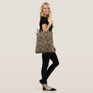 Cowboy Boot and Hat Wooden Inlay Seamless Pattern Tote Bag