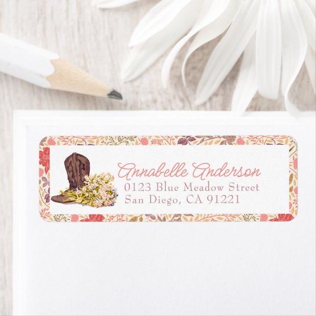 Cowboy Boot & Bouquet Floral Return Address Label (Insitu)