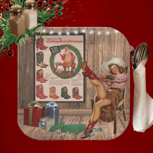 Cowboy Boot Christmas Paper Plate
