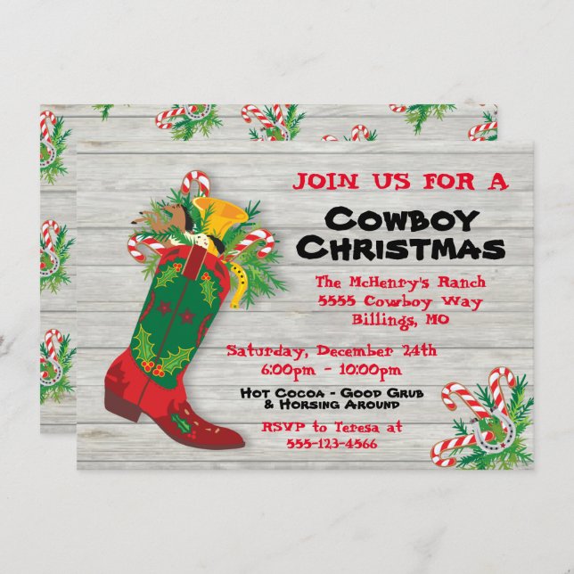 Cowboy Boot Christmas Party Holiday Card (Front/Back)