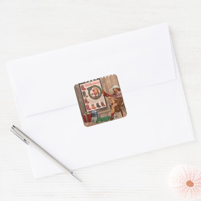 Cowboy Boot Christmas Square Sticker (Envelope)