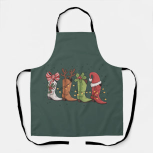 Cowboy Boot Christmas Western Cowgirl Country Xmas Apron