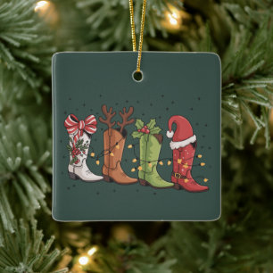 Cowboy Boot Christmas Western Cowgirl Country Xmas Ceramic Ornament