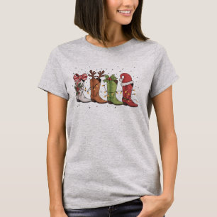 Cowboy Boot Christmas Western Cowgirl Country Xmas T-Shirt