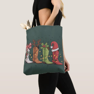 Cowboy Boot Christmas Western Cowgirl Country Xmas Tote Bag