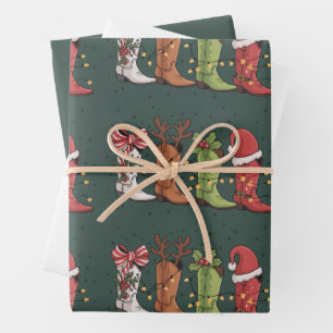 Cowboy Boot Christmas Western Cowgirl Country Xmas Wrapping Paper Sheet