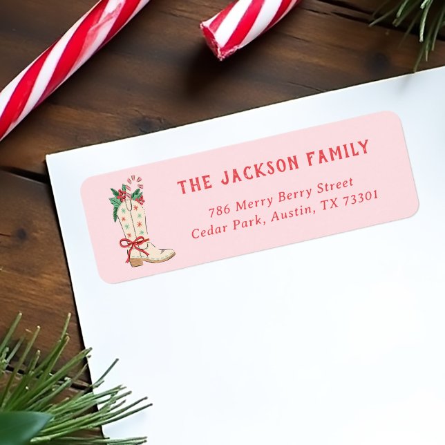 Cowboy Boot Country Christmas Return Address Label (country Christmas address labels with cowboy boot illustration)