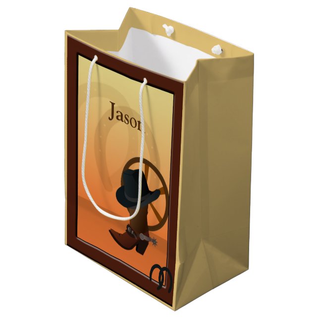 Cowboy Boot Design MGB Medium Gift Bag (Front Angled)