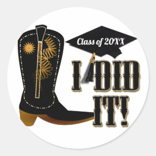 Cowboy Boot Graduation Classic Round Sticker
