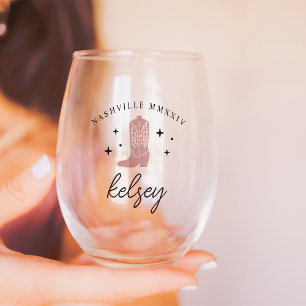 Cowboy Boot Personalised Bachelorette Party Stemless Wine Glass