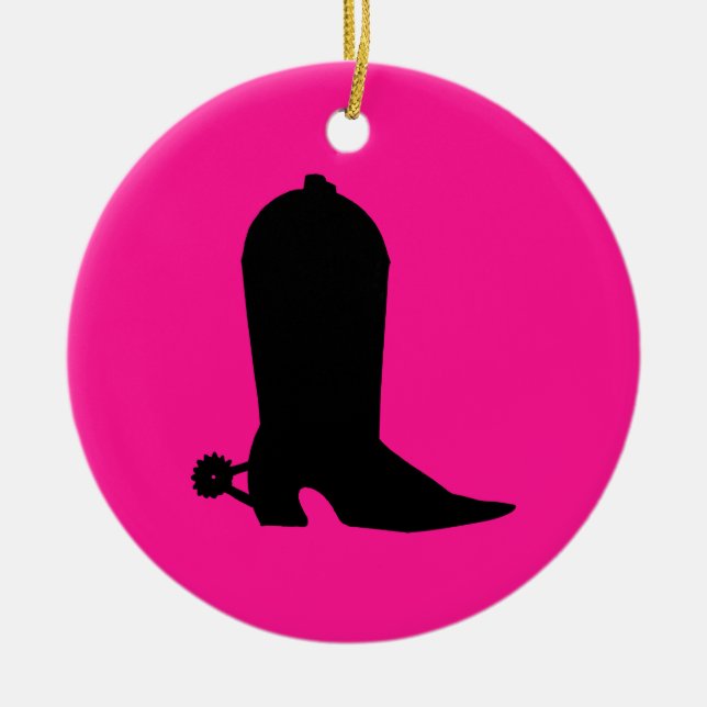 Cowboy Boot Silhouette Ceramic Tree Decoration (Front)
