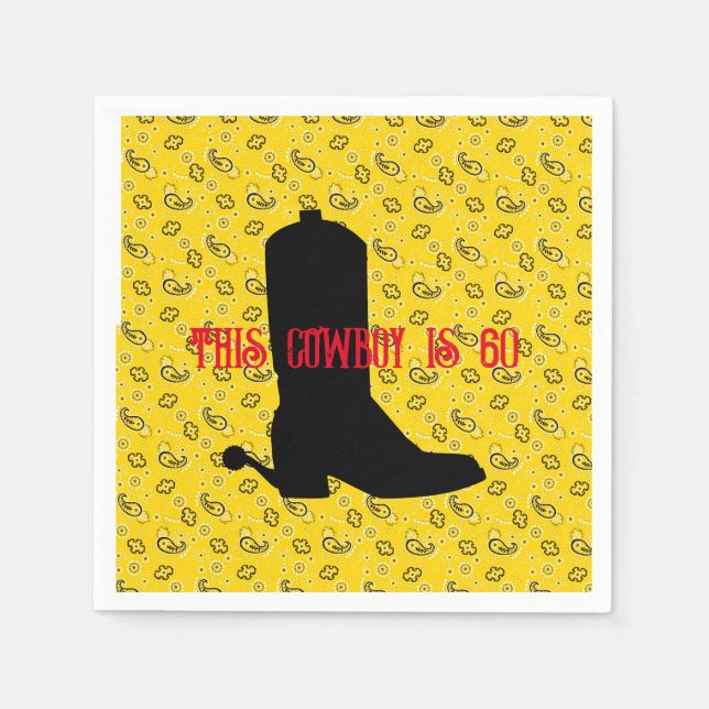 Cowboy Boot Spurs Silhouette Bandanna 60th Birthda Napkin (Front)