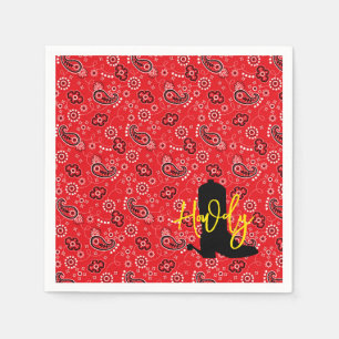 Cowboy Boot Spurs Silhouette HOWDY red bandanna Napkin
