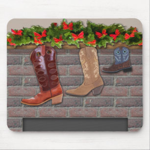Cowboy Boot Stockings by the Fireplace Mouse Pad