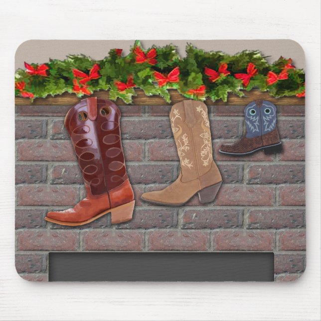 Cowboy Boot Stockings by the Fireplace Mouse Pad (Front)