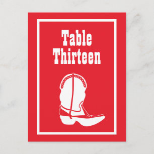 Cowboy Boot Table Numbers (Red / White) Postcard
